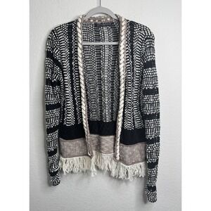 Peruvian Connection Open Front Fringe Cardigan Sweater Sz S Western Boho Artisan